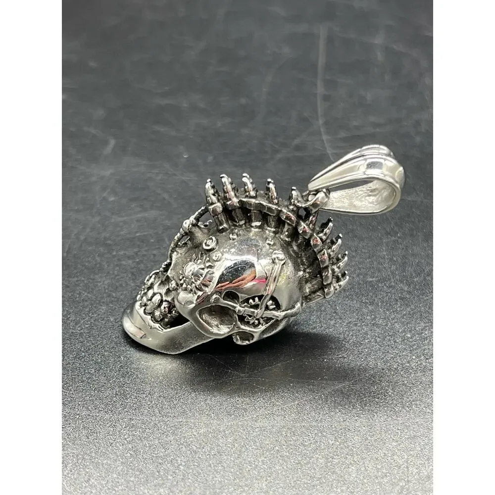 Biker Skull Pendant with Bullets Mohawk Stainless Steel